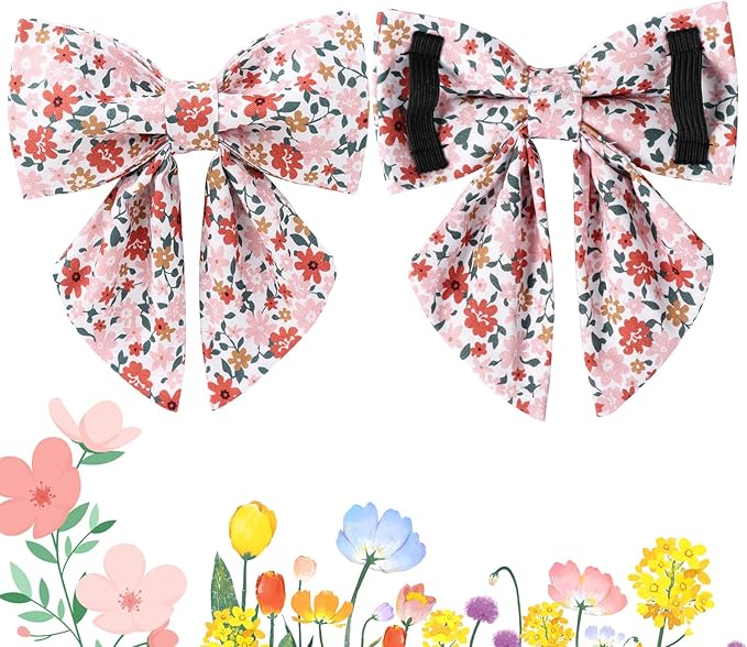 Dog Collar with Bow Tie,UP URARA PUP Flower Bowtie Dog Collar, Summer Bowtie Collar for Puppy Boy Girl Dog, Comfortable Cotton Dog Collar with Metal Buckle,M,Neck 13.5-22in, Medium, PinkYe CS