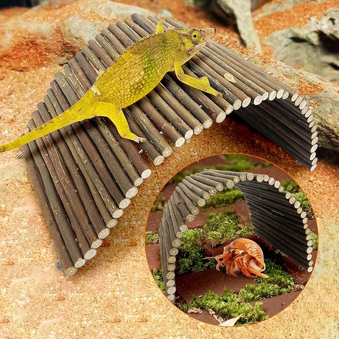 BNOSDM Reptile Hide Tortoise Hideout Bearded Dragon Wooden Bridge Snake Climbing Tunnel Habitat Decor for Lizards Spiders Gecko Ball Python (19.7x5.9 in)