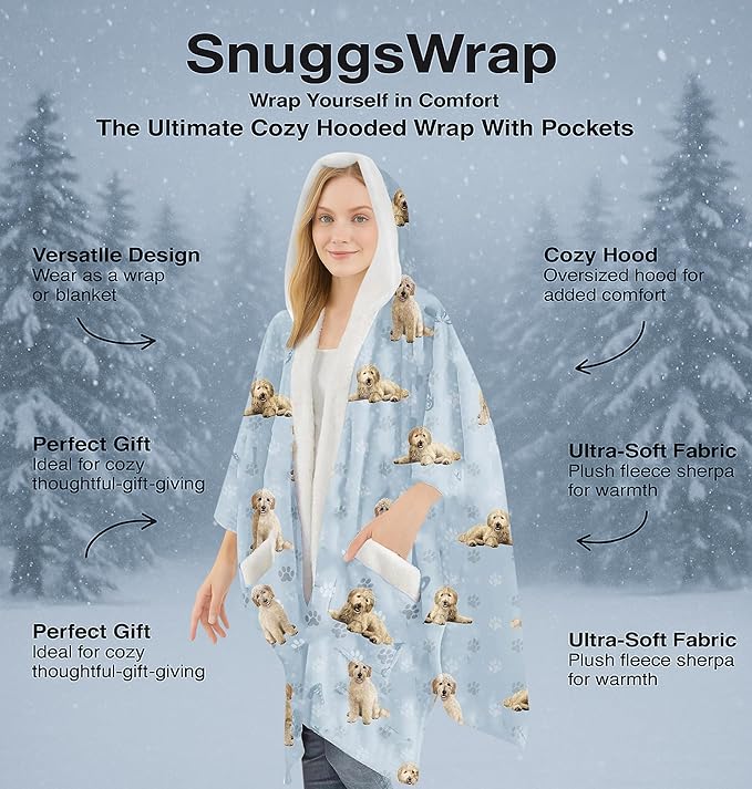 E&S Pets Sherpa Wearable Blanket Hoodie for Women – Soft Fleece Snuggs Wrap – 32 Dog & Cat Breeds – Warm Pet Lover Gifts
