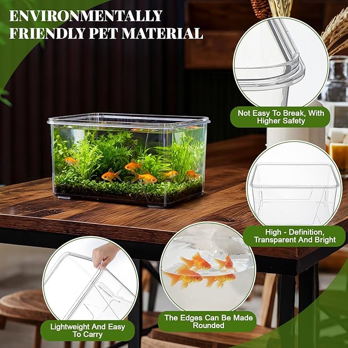 Geelin 1.5 Gallon Plastic Fish Tank Large Bowl Shatterproof with Crystal Clear Clarity for Terrarium, Flower Vase Centerpiece Gift for Fish Lovers(Square)