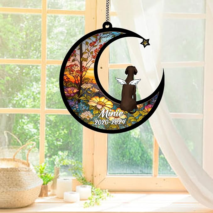 Personalized German Shorthaired Pointer (Liver) Sun Catcher, Dog Memorial Gifts, Custom German Shorthaired Pointer (Liver) with Wings Ornament Christmas Tree, Loss of Dog Sympathy Gift Suncatchers