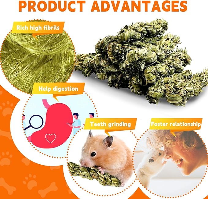 Hamiledyi 15 PCS Rabbit Chew Toys for Teeth - Timothy Hay Treats and Sticks - Natural Grass Chew Toys for Bunnies Guinea Pigs Hamsters and Chinchillas - Bunny Teeth Care