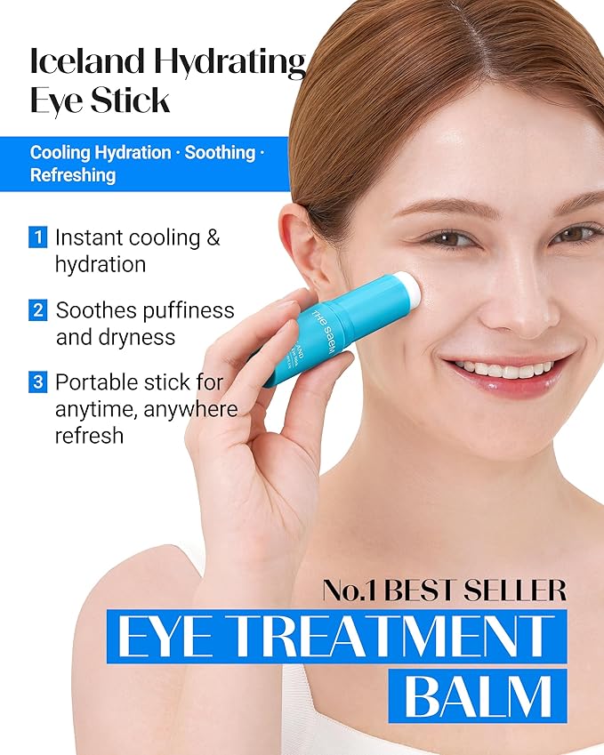 THESAEM Iceland Hydrating Eye Stick Bundle - 2 Pack (Hydrating + Peptide) 0.38 oz each - Cooling Balm for Dark Circles, Puffiness & Wrinkles - Under Eye Treatment with Niacinamide & 5-Peptide Complex
