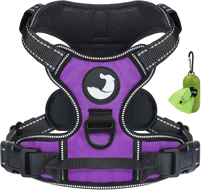 Joytale No Pull Dog Harness for Extra Large Dogs, Reflective Pet Vest with Front Clip, Adjustable Soft Padded Harnesses with Easy Control Handle for Training and Walking, Purple, XL