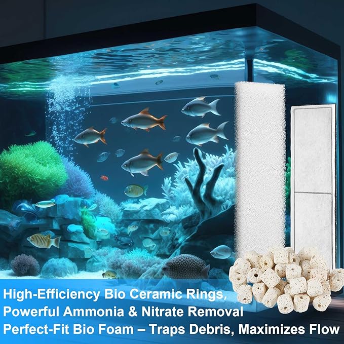15 Pcs Underwater Filter Media Compatible with Fluval U4, Including 4 Biological Foam Mat, 4 Poly/Carbon, 500g Bio-Ring, 4 Mesh Bags, 2 Grease, Maintenance & Replacement Filter Media Kit