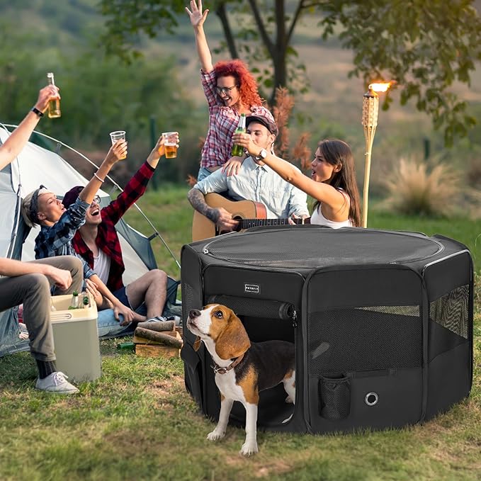 PETSFIT 45.5" Dog Playpen Indoor/Outdoor-Jump-Proof 28.5" Height with Removable Waterproof Mat & Zippered Roof | RV, Camping, Travel Dog Pen | Whelping & Cat Observation Space(45.5"L x 45.5"W x 28.5H)