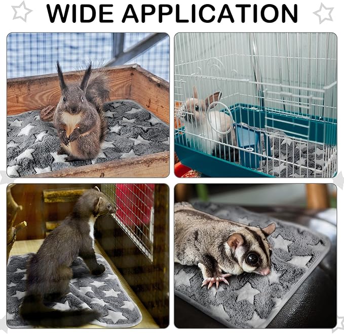 Tudomro 8 Pcs Guinea Pig Blankets Absorbent Washable Animal Fleece Bedding Cage Liners Waterproof Reusable Pet Pee Sleep Mat Pad Cover for Chinchilla Hamster Ferret(Grey Star,12 x 12 Inch)
