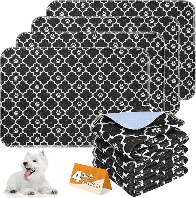 KOOLTAIL Washable Pee Pads for Dogs, 4 Packs Super Absorbent Leakproof & Non-Slip Dog Pee Pad Large, Reusable Puppy Training Pads Waterproof, Pet Mat Rug for Whelping, Floor, Crate, Car, Cats 24"x36"