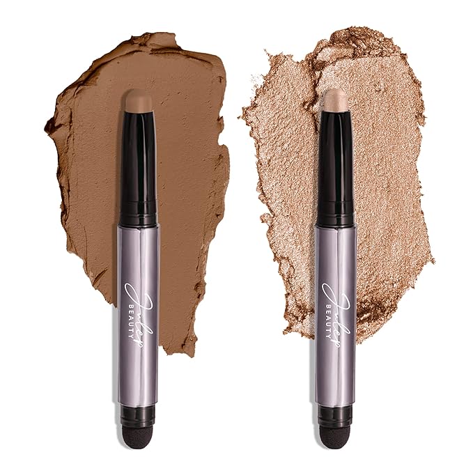 Julep Eyeshadow 101 Crème-to-Powder Waterproof Eyeshadow Stick Duo ??Long-Lasting, Crease-Proof, Easy Apply with Built-in Smudger - Sand Shimmer and Smoky Tawny Matte