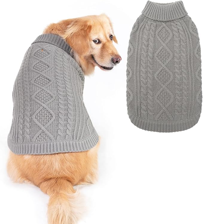 BINGPET Thermal Knitted Dog Sweater for Small Medium Large Dogs,Winter Dog Cat Coat Warm Sweartershirts Outfits,Classic Cable Knit Turtleneck Pullover Dog Jumper Coat Warm Sweartershirts