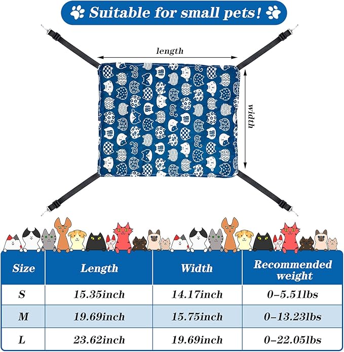Jetec 2 Pieces Reversible Cat Hanging Hammock Soft Breathable Pet Cage Hammock with Adjustable Straps and Metal Hooks Double Sided Hanging Bed for Small Dogs Rabbits(Cat and Plaid,L)