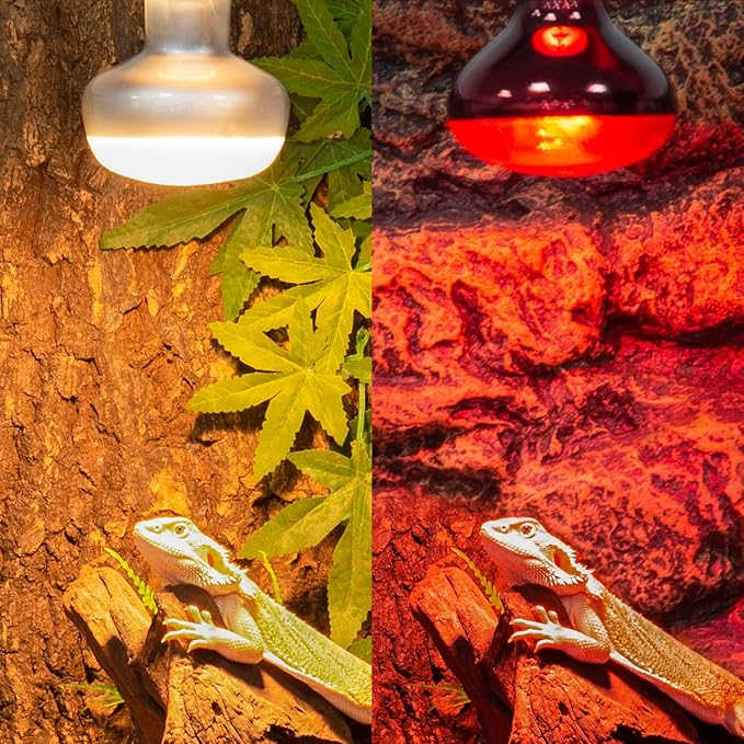 REPTI ZOO Reptile Dual Lamp Fixture Heat Lamp Bulb Combo Pack Includes 100W UVA Daylight Heating Lamp and 100W Infrared Heat Emitter Infrared Basking Spot