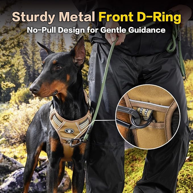 PawsPassion No Pull Dog Harness for Medium Large Dog, Heavy Duty Tactical Adjustable Pet Harness, Voyager Service Walking Vest Harness with Easy Control Handle Reflective Strip (Sandstone, L)