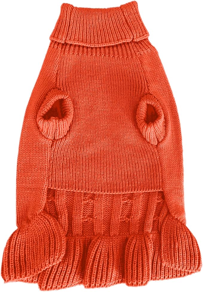 CHBORCHICEN Small Dog Sweaters Knitted Pet Cat Warm Dog Sweatshirt Winter Clothes Kitten Puppy Sweater (M, Dress-Orange)