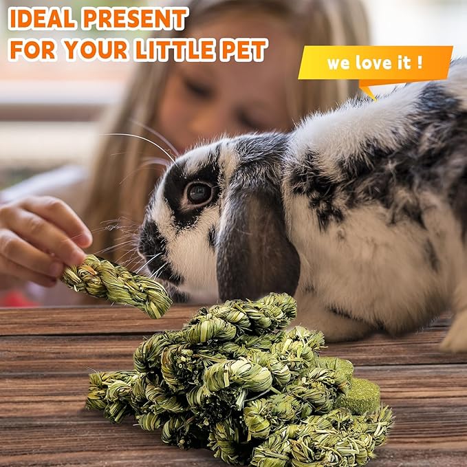 Hamiledyi 15 PCS Rabbit Chew Toys for Teeth - Timothy Hay Treats and Sticks - Natural Grass Chew Toys for Bunnies Guinea Pigs Hamsters and Chinchillas - Bunny Teeth Care