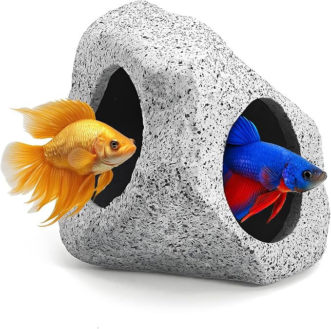 Aquarium Hideaway Rock Cave – Safe and Non-Toxic Ceramic Fish Tank Decorations, Betta Fish Cave and Aquarium Decor for Small Fish to Rest, Hide, and Play, Perfect Natural Tank Ornament