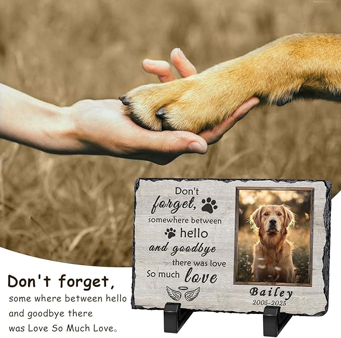Ships Next Day Personalized Dog Memorial Gifts for Loss of Dog, Custom Pet Memorial Stone with Photo Name Date Bereavement Sympathy Gift for Dog Cat Lover