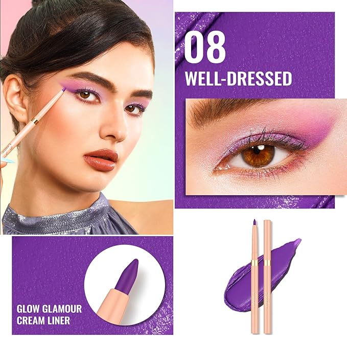 Oulac Matte Purple Eyeliner Pencil, Waterproof Retractable Eye Liner Pen, Smooth and Creamy Eye Makeup for Precision Application Vegan & Cruelty-Free, 08 Well-dressed