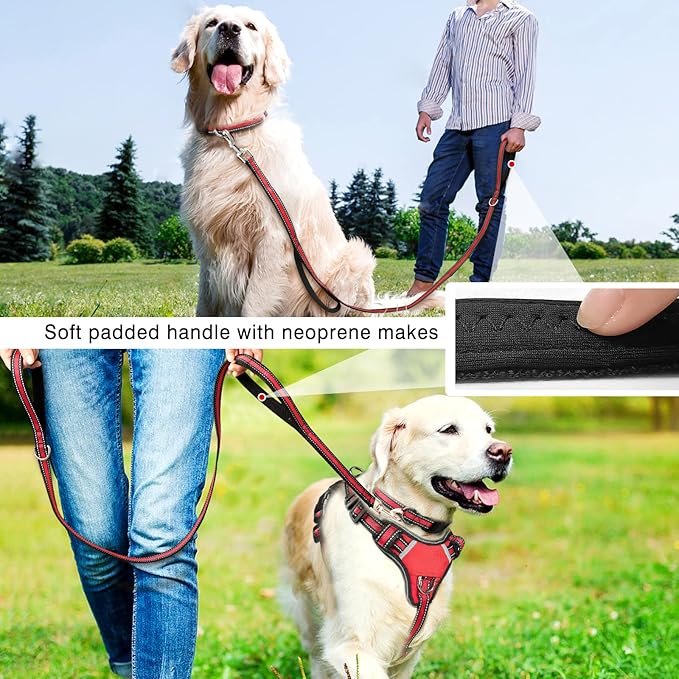 WINSEE Pet Harness Collar and Leash Set, All-in-one Reflective Dog Harness No Pull with Adjustable Buckles for Puppies, Small, Medium, Large, and Extra-Large Dogs (X-Large, Red)