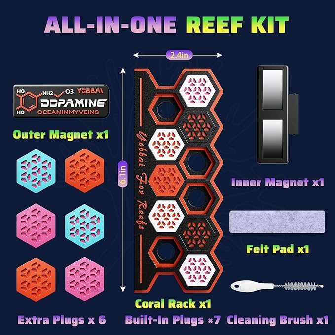 Magnetic Coral Frag Rack for Reef Tank, Saltwater Aquarium Frag Holder with 11 Slots & 13 Frag Plugs, Strong Magnet Glass Mount (Up to ~2cm), Multi-Use Aquarium & Hydroponic Plant / Reptile Display Stand