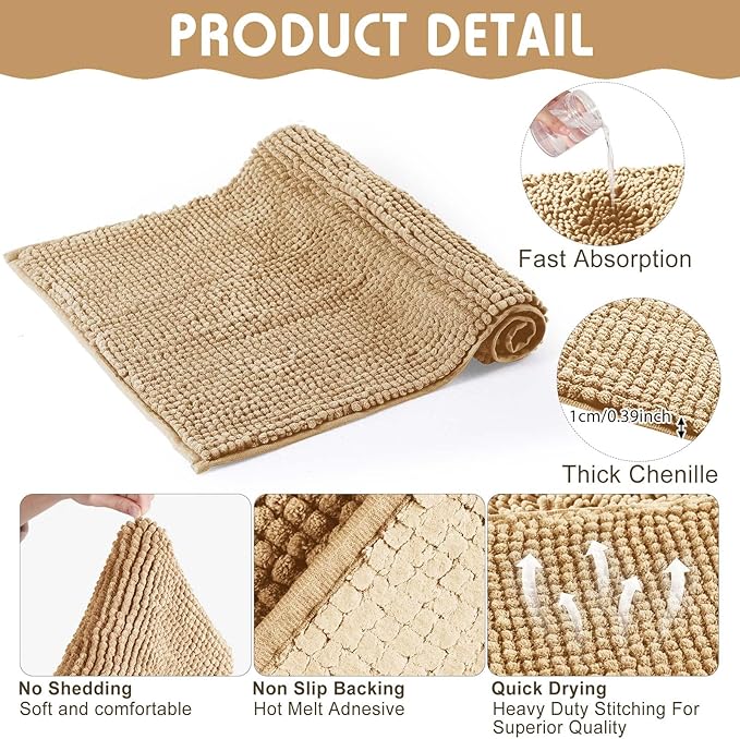 Amylove 4 Pcs Guinea Pig Cage Liner Guinea Pig Bedding Dog Door Mat for Muddy Pet Paws Washable Chenille Pee Pads Small Animal Sleeping Bed for Bunny Hamster(16 x 24 Inch,Square,Beige)