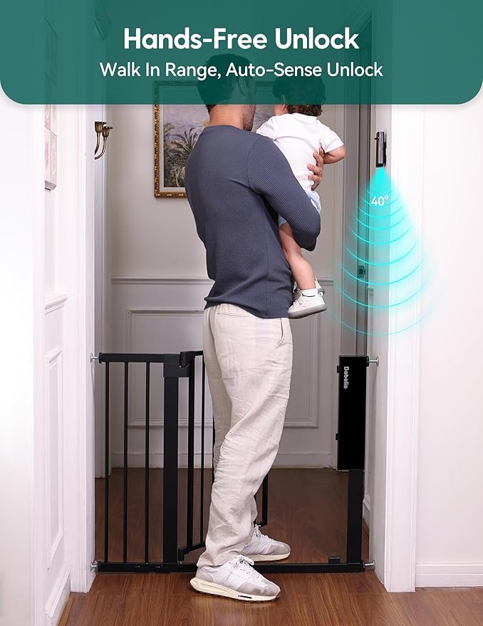 Babelio Smart Infrared Sensor Baby Gate for Doorways and Stairs, 30.3-47.2" W Auto Close Dog/Puppy Gate, Pressure Mounted, No Drilling, Safety Gate Door for Child and Pets (Black, 30.3-47.2" W, 30" H)