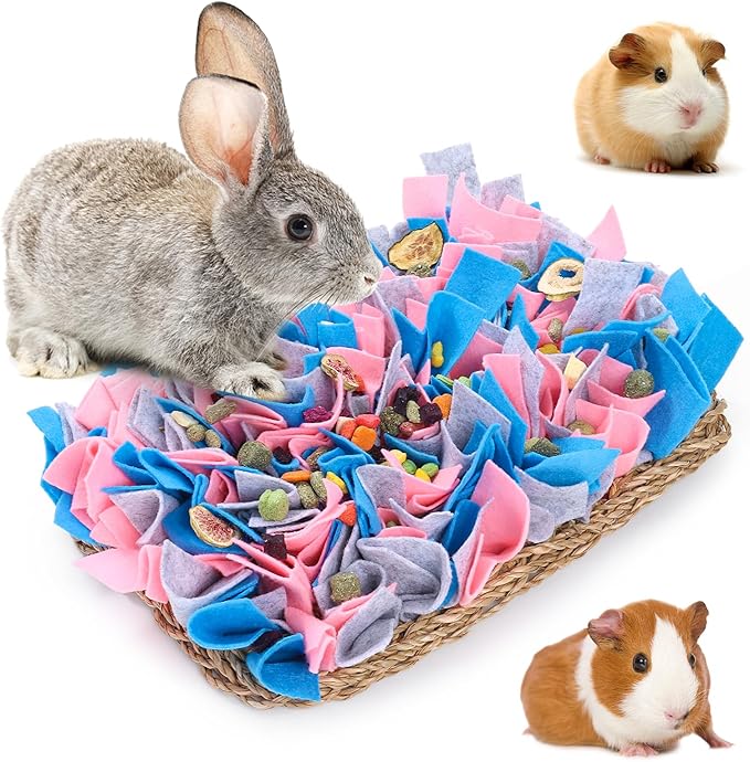 VCZONE 16" x 8" Rabbit Seagrass Snuffle Mat , Pure Hand-woven Felt Cloth Pet Foraging Mat, Enrichment Toy Bed Activity Mat for Rabbits, Bunny, Guinea Pigs, Ferrets, Chinchillas, Small Animals (16*8in)