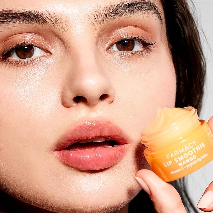 Farmacy Vitamin C + Peptide Hydrating Lip Balm - Lip Smoothie Moisturizing + Plumping Treatment - Smooths Lines with a High-Gloss Finish - Mango (10g)