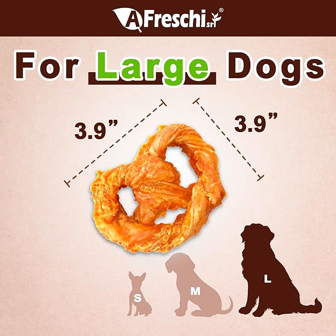 AFreschi Turkey Tendons for Dogs, USA-Sourced, Healthy Dog Treats, Rawhide-Free Puppy Chews, Long Lasting, All Natural, Hypoallergenic Dog Treats for Large Breeds, 1 Count Pack Pretzel (L)
