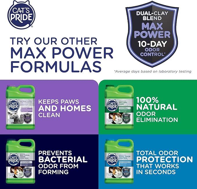 Cat's Pride Max Power: Bacterial Odor Control - Up to 10 Days of Powerful Odor Control - Strong Clumping - 99% Dust Free - Multi-Cat Litter, Scented, 15 Pounds (Pack of 2)