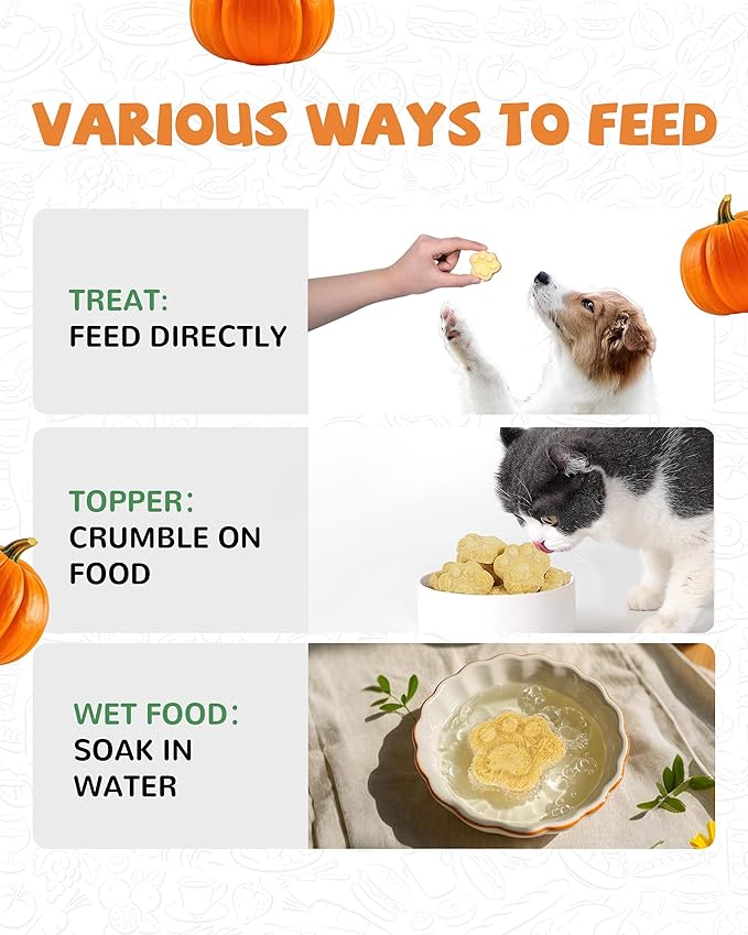 PAWUP Freeze Dried Cat & Dog Treats, Natural Quail Egg Yolk, High Fiber Pumpkin Added, High-Protein Pet Snacks for Coat & Gut Health, 3.5 oz