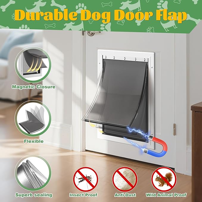 3-Flap Dog Door Replacement Insulated Flap with Clamp, Metal Bracket and Screws, Compatible with Large PetSafe Extreme Weather Aluminum Pet Door, PAC11-11039 10 1/8" X 16 7/8" (Smoky Translucent)