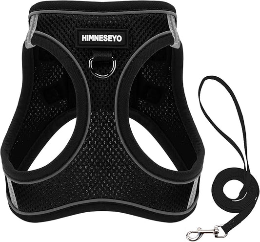 Dog Harness and Leash Set, Dog Harness for Dogs No Pull, No-Chock Step-in Reflective Breathable Lightweight Easy Walk Vest Harnesses with Safety Buckle for Small Medium Dogs, Cats (Black, L)
