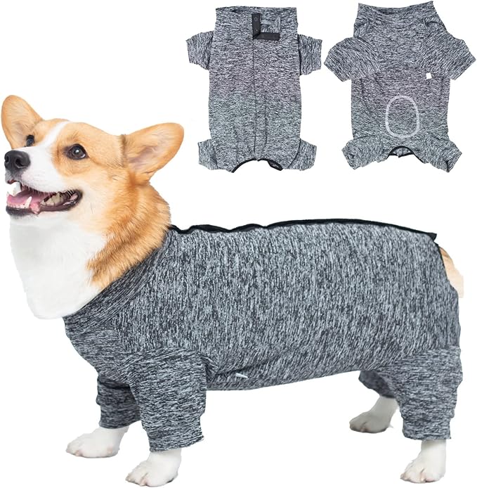 Dog Surgery Recovery Suit, Puppy & Cat Onesie for Shedding Skin Disease & Wound Protection, Medical Pet Surgical Suit with Long Sleeve, Dog Pajamas (Black Grey, X-Large)