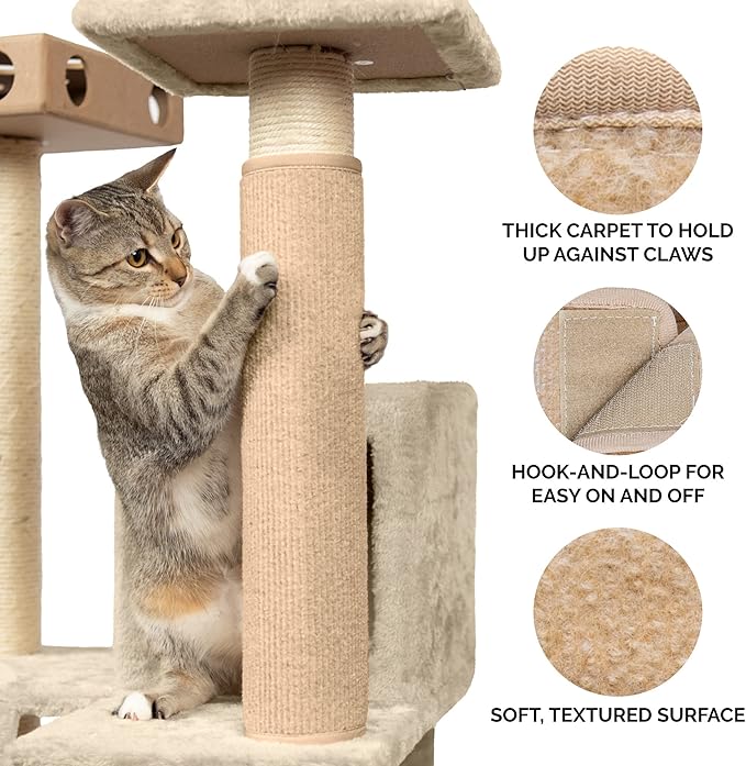 Furhaven Wrap Around Scratching Post Cover for Indoor Cats, Fits Posts Up to 3.5" Diameter, Durable & Less Mess - Tiger Tough Carpet Scratch Mat - Cream, Extra Large/XL