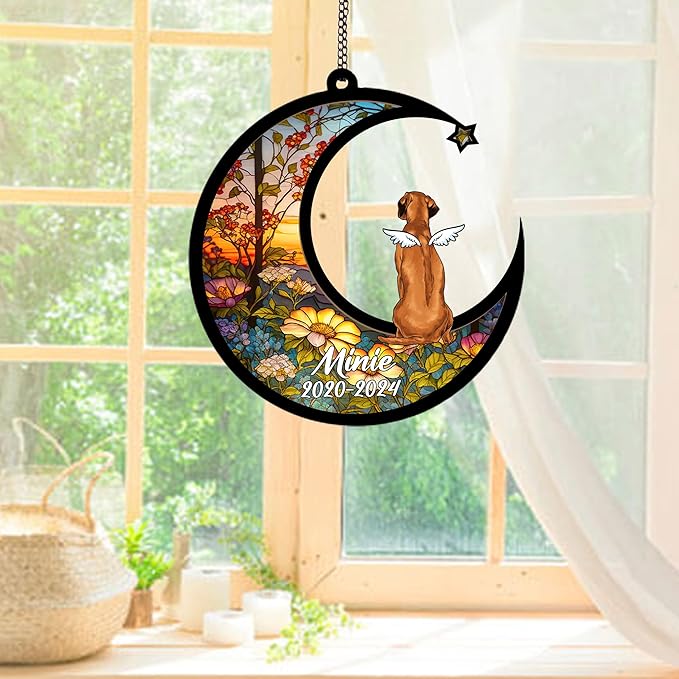 Personalized Rhodesian Ridgeback Sun Catcher, Dog Memorial Gifts, Custom Rhodesian Ridgeback with Wings Ornament Christmas Tree, Loss of Dog Sympathy Gift Memorial Suncatchers