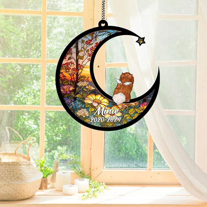 Personalized Pekingese Sun Catcher, Dog Memorial Gifts, Custom Pekingese with Wings Ornament Christmas Tree, Loss of Dog Sympathy Gift Memorial Suncatchers