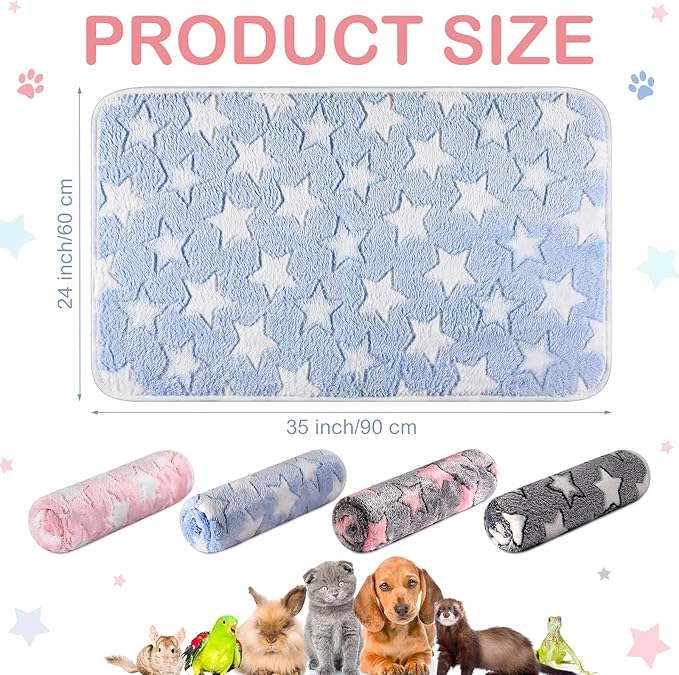 Reginary 4 Pcs Waterproof Guinea Pig Blankets Washable Small Animal Fleece Bedding Guinea Pig Cage Liners Reusable Training Pads Pet Pee Pad Sleep Mat for Hamster(Cute Star Pattern,35 x 24 Inch)