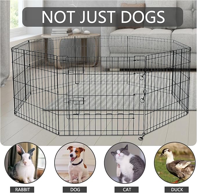 PETIME Foldable Metal Dog Exercise Pen/Pet Puppy Playpen Kennels Yard Fence Indoor/Outdoor 8 Panel 24" W with Top Cover and Bottom Pad (Playpen+Bottom+Top Cover, 8 Panels 24" H)