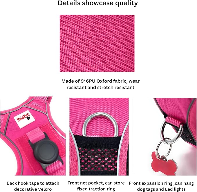 Dog Harness with Airtag Holder and Leash Set-Premium Oxford Breathable Material- Durable Reflective Airtag Dog Harness and Leash Set for Small, Medium, Large and X Large Dogs