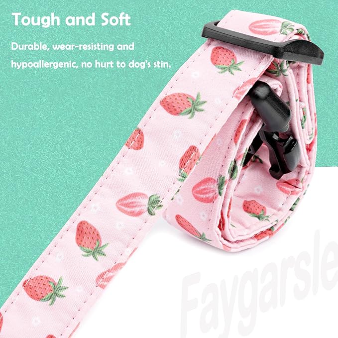 Faygarsle Pink Strawberry Print Cotton Dog Collar for Small, Medium, Large Boys Girls Dogs L
