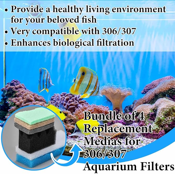 32 Pcs Filter Media Compatible with 306/307 Filters, Aquarium Replacement Maintenance Kit Including Biological Sponge, Ammonia/Phosphate/Nitrite Remover Pad, Aquarium Towel, Grease