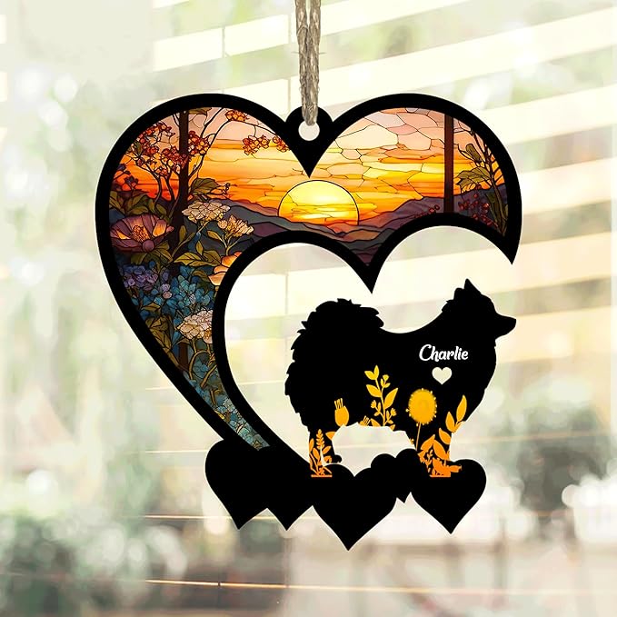 Lovely POD Pomeranian Suncatcher Ornaments, Personalized Pomeranian Memorial with Name, Dogs Loss Ornaments, Dog Remembrance Gift, Dog Memory Ornament, Loss of Dogs Sympathy Gifts
