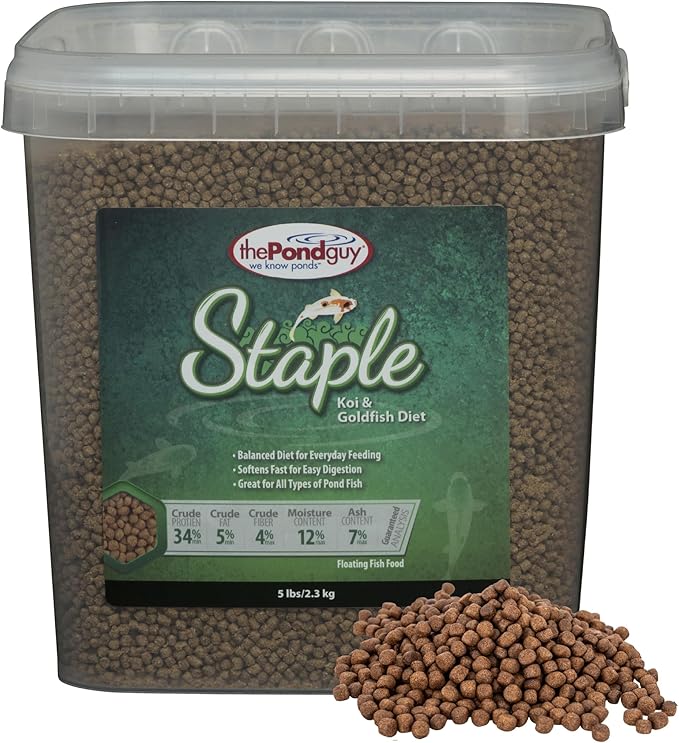 The Pond Guy Staple Fish Food for Backyard Koi & Goldfish, Choice Floating Pellets for Fish Wellness & Health, Smart Nutrition for Clean Ponds, 5 lbs