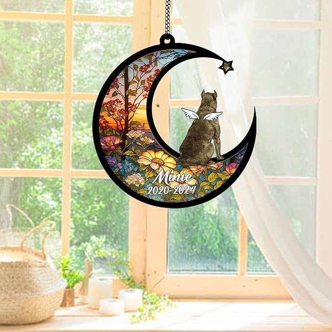 Personalized Presa Canario Sun Catcher, Dog Memorial Gifts, Custom Presa Canario with Wings Ornament Christmas Tree, Loss of Dog Sympathy Gift Memorial Suncatchers