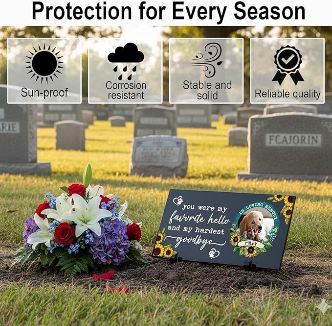 Personalized Dog Headstone Printed in The US, Dog Tombstone for Indoor and Outdoor, Customized Pet Memorial Stone with Photo, Name and Date for Beloved Pet, Black Granite