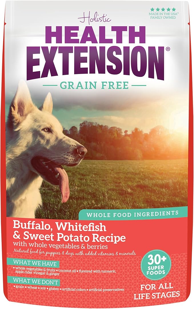 Health Extension Grain Free Buffalo & Whitefish Dry Dog Food - 30+ Superfoods and Probiotics for All Life Stages (4lb)