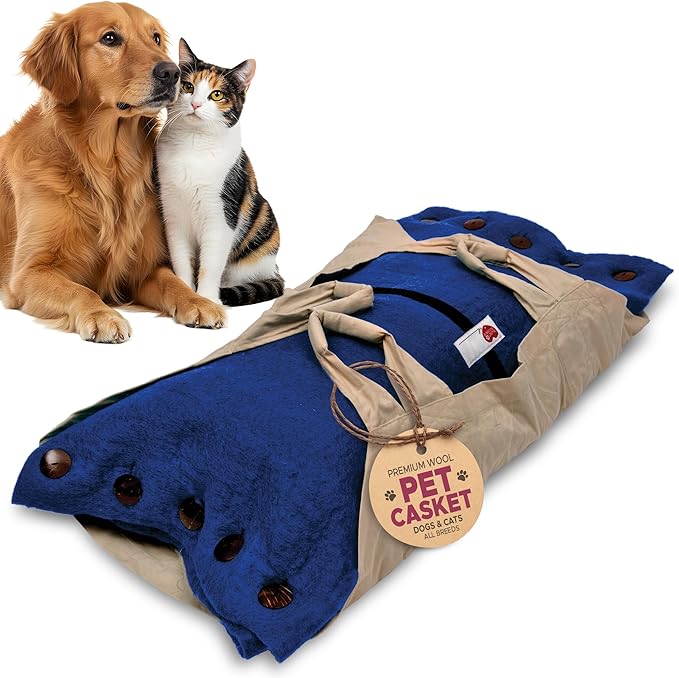 Cocoon® - Eco-Friendly Pet Burial & Cremation Ceremony Kit (Premium Wool) - Casket for Dogs and Cats (Choose Size & Color) (Small, Indigo)