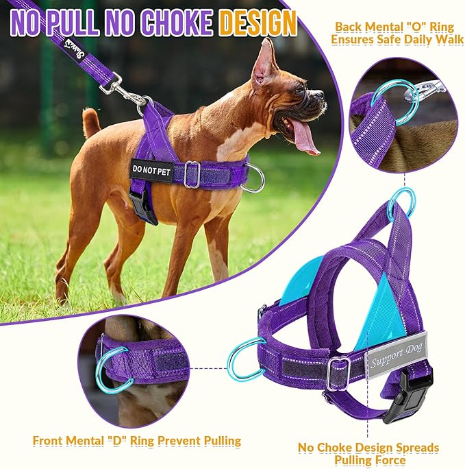 Lukovee No Pull Dog Harness & Leash Set - Heavy Duty Dog Vest Harness with Soft Padded for Medium Large Dogs, Adjustable Reflective Tactical Pet Harness for Easy Walk and Training (S, PU)