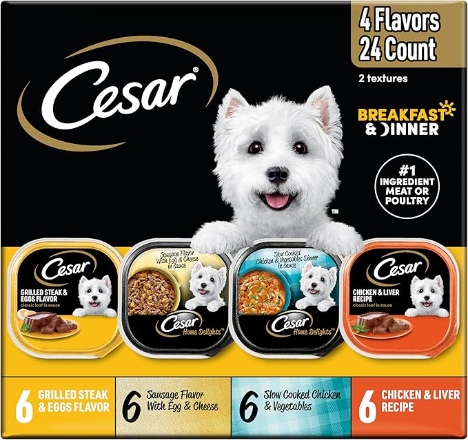 Cesar Home Delights & Classic Loaf in Sauce Adult Wet Dog Food, Breakfast & Dinner Variety Pack, Wet Food for Dogs, 3.5 oz Tray, 24 Count
